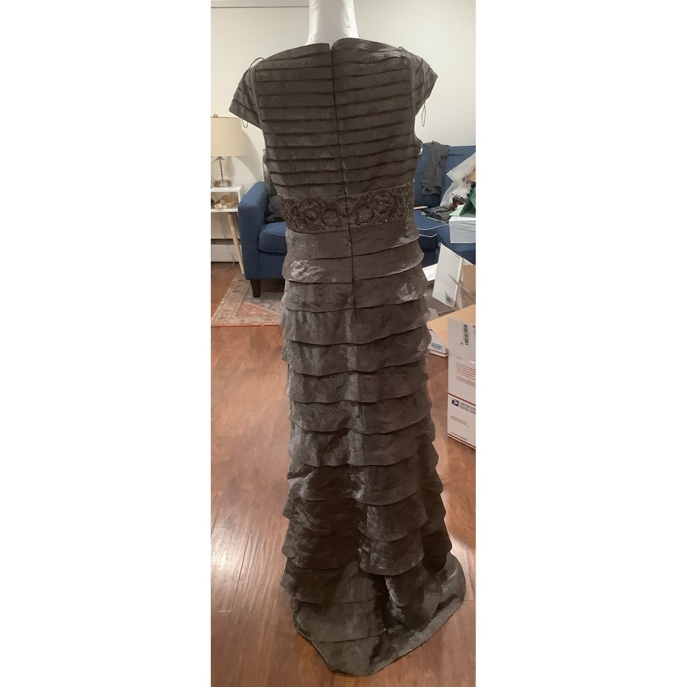 Adrianna Papell Long Formal Dress Brown Shimmering Multi Layered Beaded Wt S12 - Picture 3 of 11